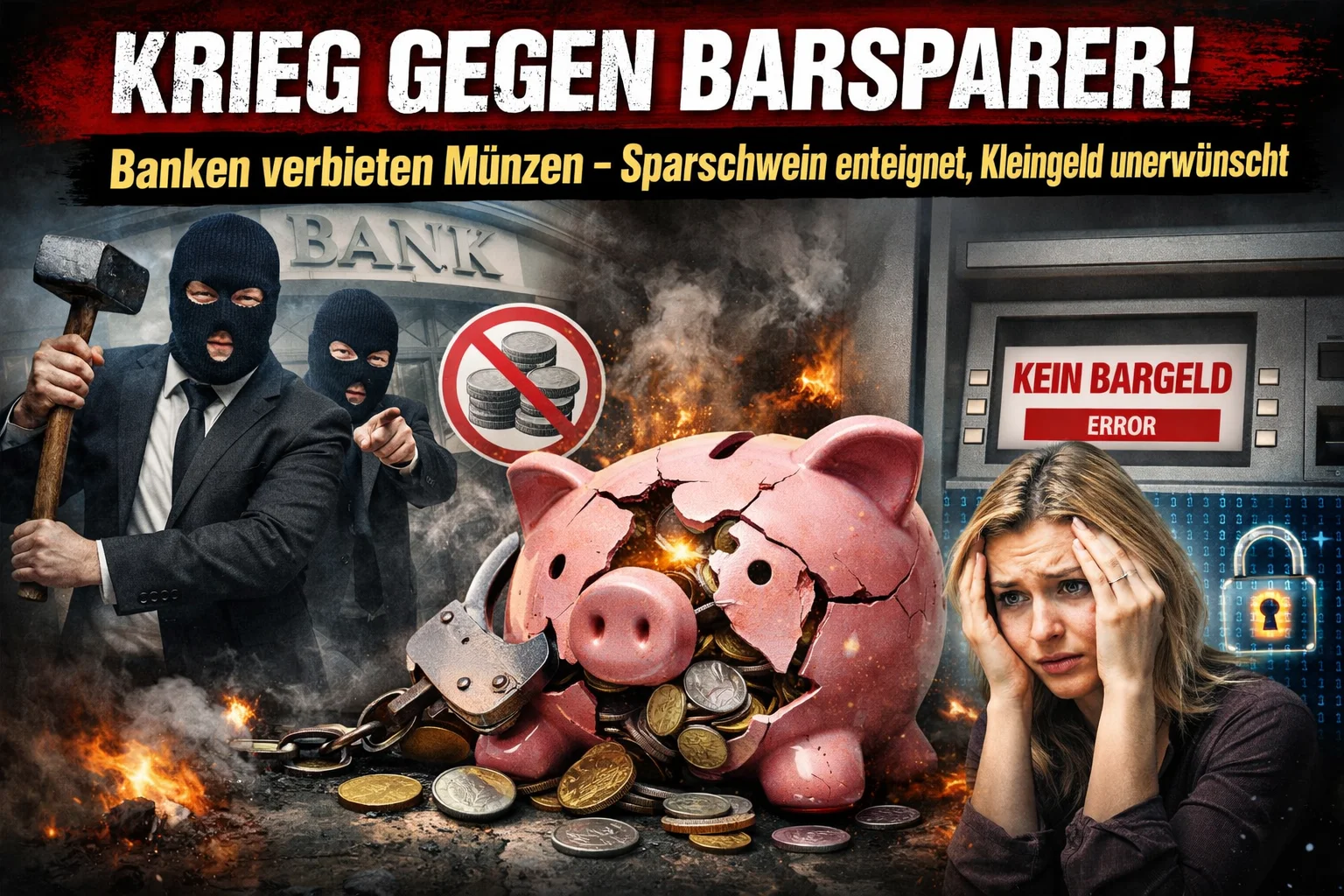 KRIEG GEGEN BARSPARER! Banken verbieten Münzen – Sparschwein enteignet, Kleingeld unerwünscht