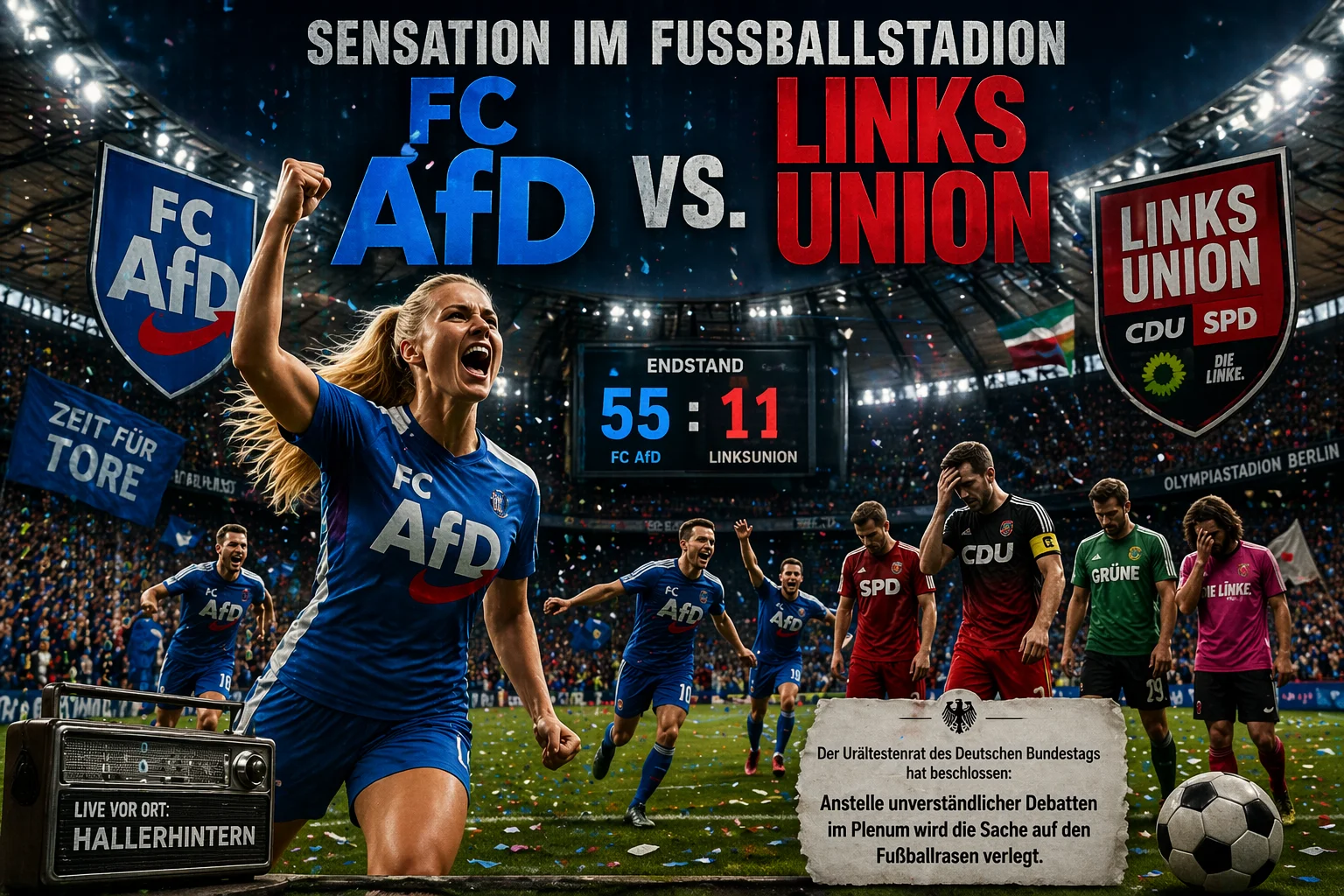 Sensation im Fußballstadion: Der FC AfD trifft auf die Linksunion