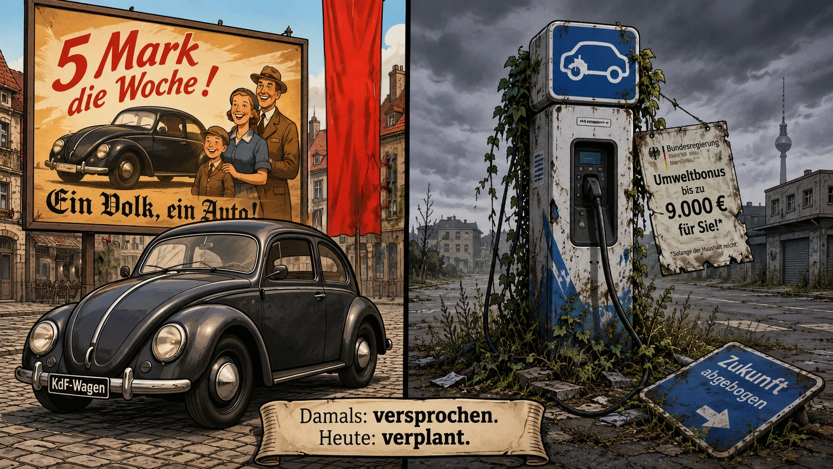 Endet die versprochene E-Auto-Prämie wie damals der KdF-Wagen?