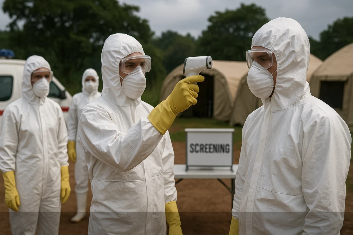 Ebola-Schutzmaßnahmen vor einer Feldklinik