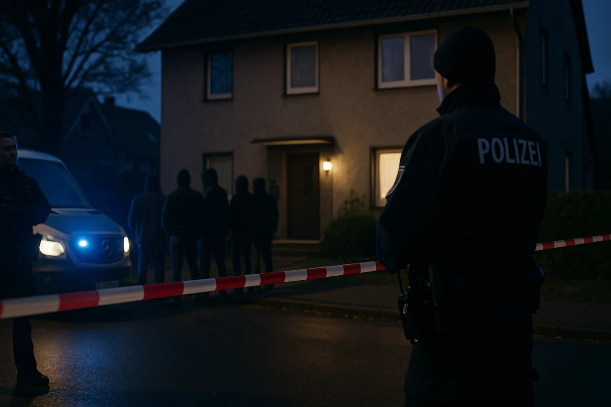 Polizeieinsatz vor einem Wohnhaus nach politischem Aufmarsch