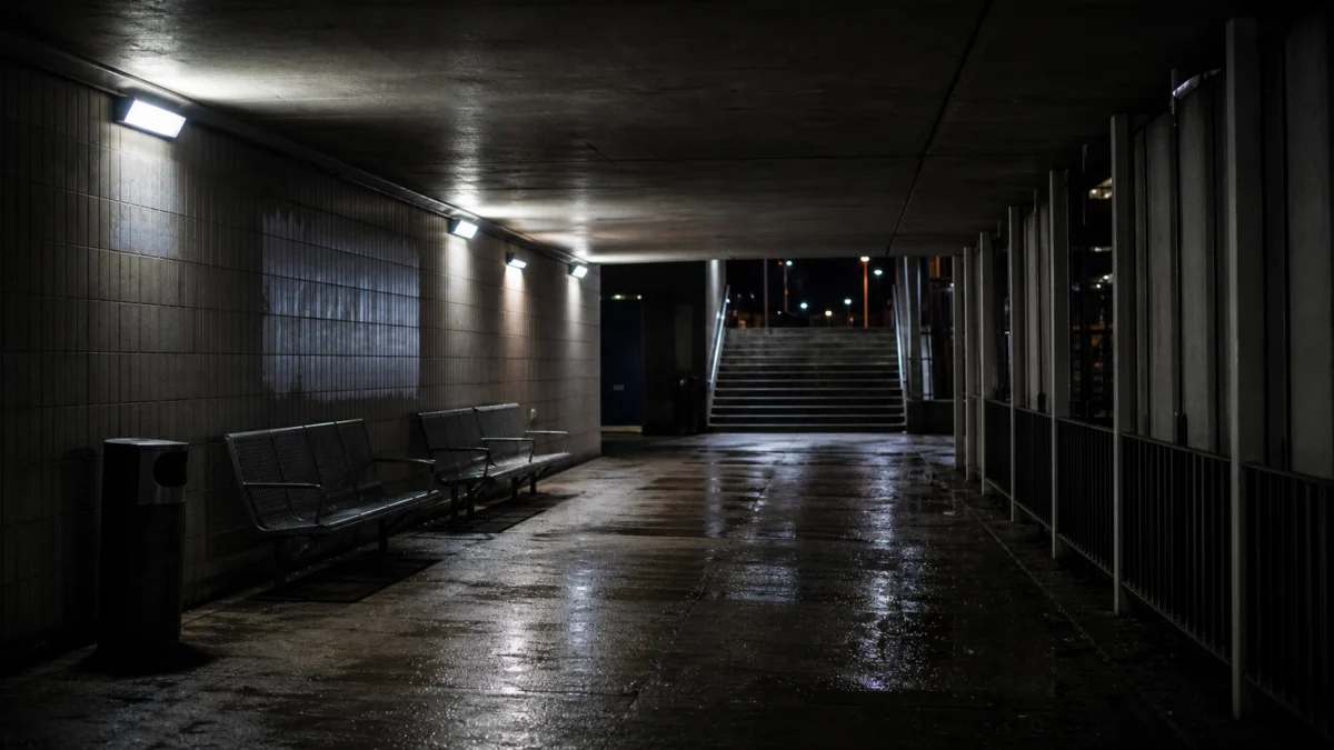 Symbolbild: leerer dunkler Bahnhofstunnel bei Nacht