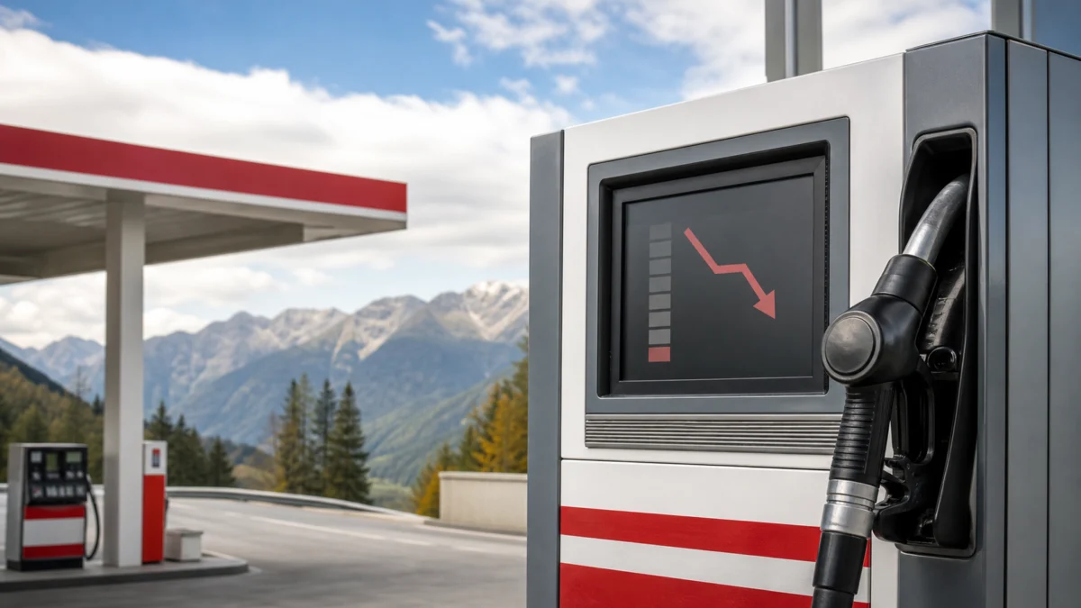 Österreichische Tankstelle mit sinkender Preiskurve