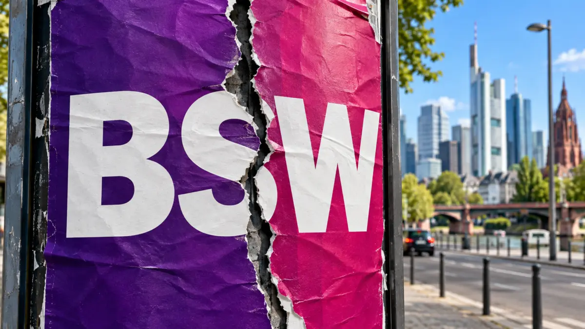Zerrissenes BSW-Plakat als Symbol für den innerparteilichen Streit