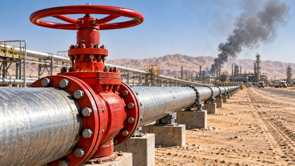 Symbolbild einer abgeschalteten Ölpipeline in der saudischen Wüste