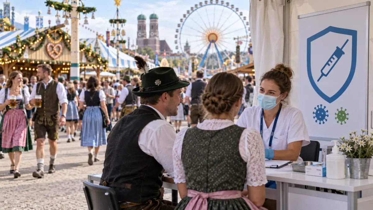 Symbolische Darstellung eines Impfangebots auf dem Oktoberfest in München