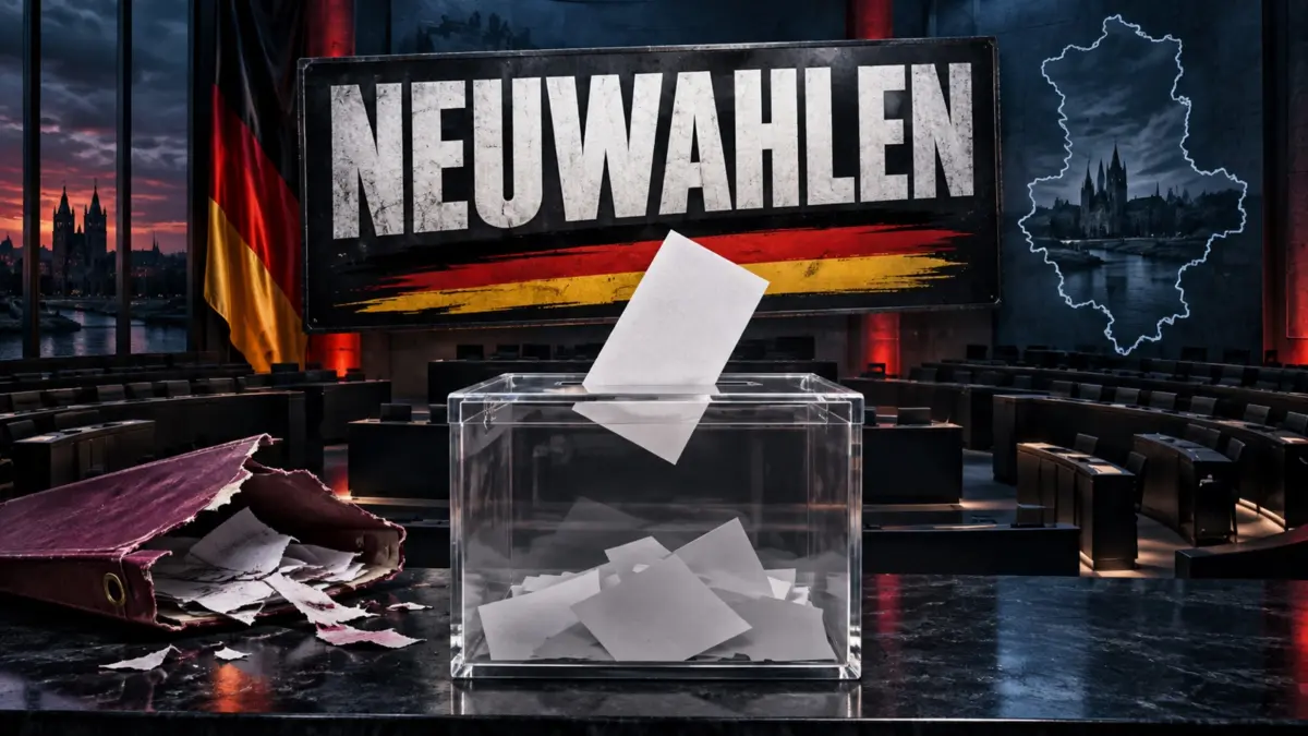 Wahlurne und Schriftzug Neuwahlen als Illustration zur Regierungsbildung in Sachsen-Anhalt