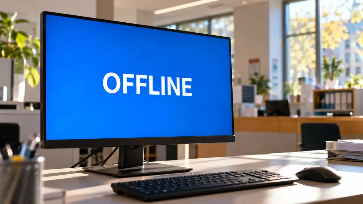 Monitor mit der Anzeige OFFLINE in einer Hochschulverwaltung