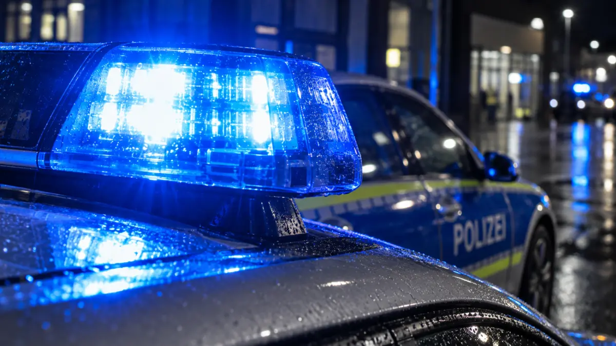 Nahaufnahme eines Blaulichts auf einem Polizeiwagen bei Nacht