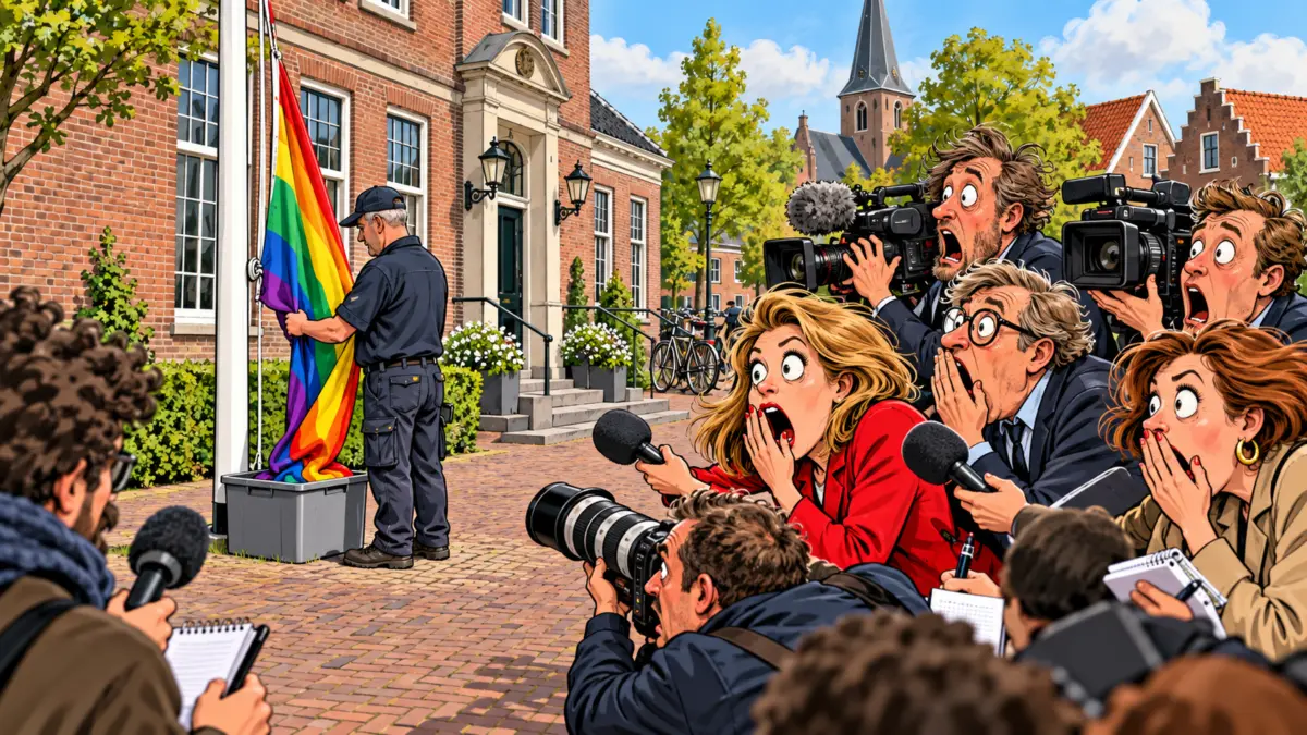 Karikatur zur Abschaffung der Regenbogenflagge und der LGBTQ-Politik in Oldebroek