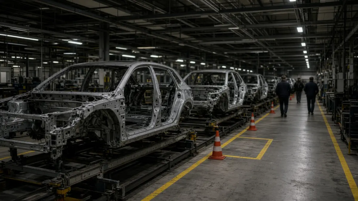 Symbolbild: Leere Karosserien in einer Autofabrik